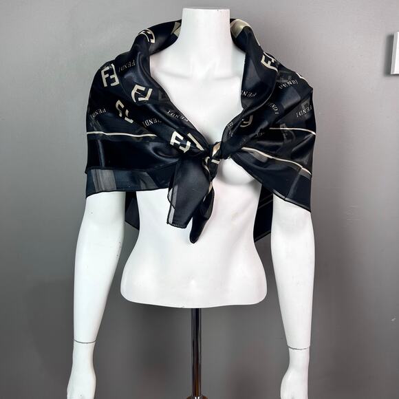 Fendi FF logo scarf large vintage black gold classic - Picture 5 of 13